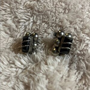 Vintage Taxco Silver and Black Clip-On Earrings